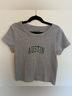 Brandy Melville Light Gray Tee with Blue Script